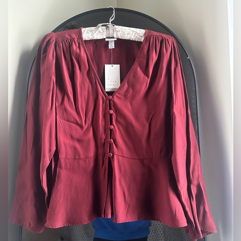 NWT, a new day Women's Red Button-Front Top